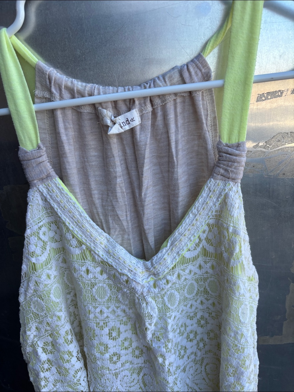 Rewind Cream Lace One-Piece with Neon Yellow Straps, XLG, - Picture 4 of 9